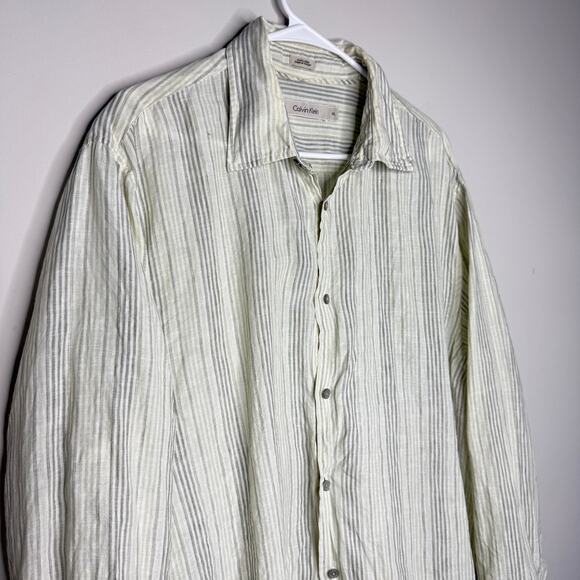 Calvin Klein Mens 100% Linen Top XL Collar Casual Long Sleeve Lagenlook Coastal - Picture 2 of 6